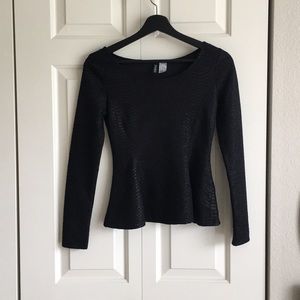Black peplum long sleeve top